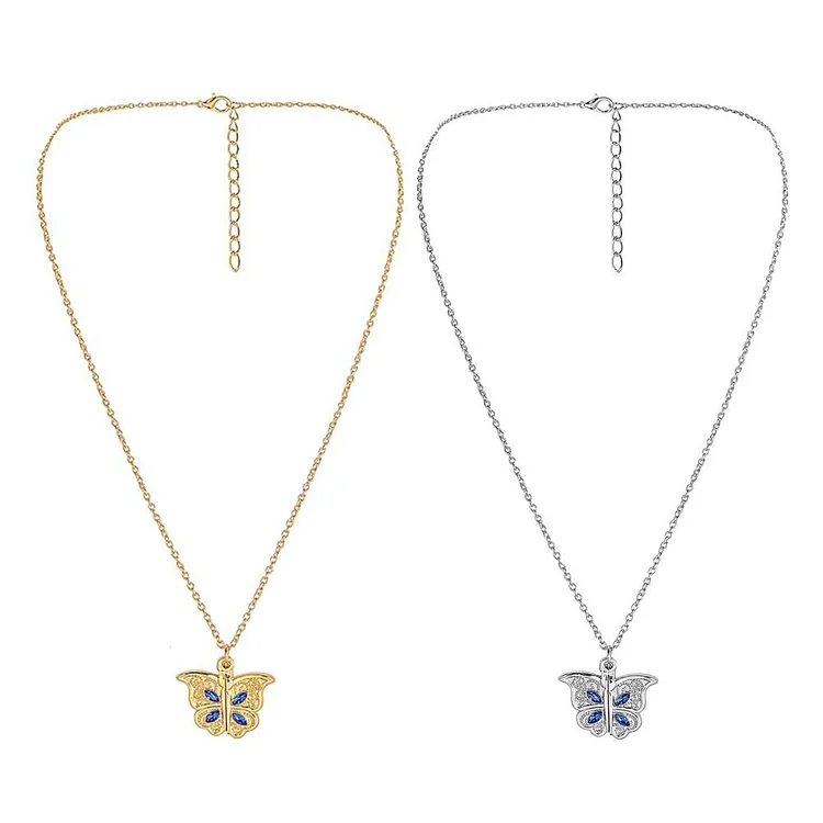 Fashion Women Heart Butterfly Pendant Diamond Photo Box Necklace Jewelry-Annaletters