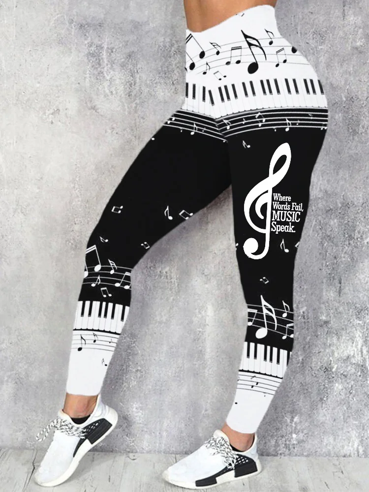 Where Words Fail Music Speak Piano Notes Leggings