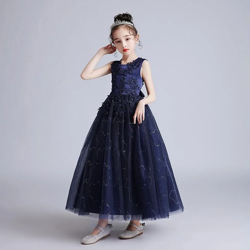 Kids Dresses For Girls Flower Ball Gown Birthday Wedding Party Princess Banquet Summer Sleveless Children's Long Dress