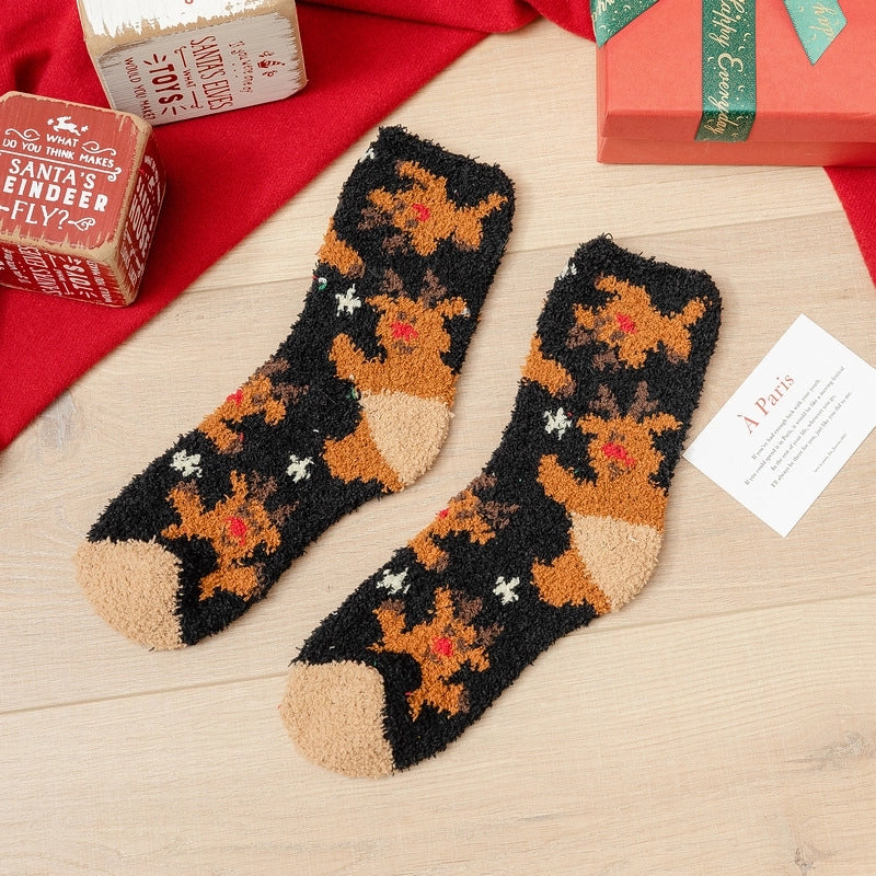 Christmas Socks Women’s Coral Fleece Socks Women’s Carpet Velvet Socks Winter Thickened Floor Sleeping Plush Socks