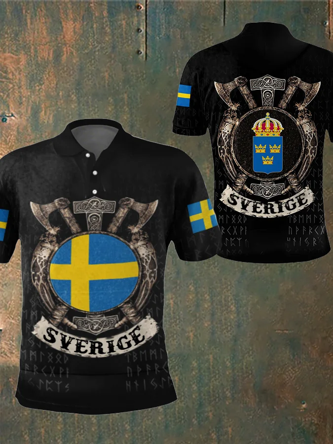 Herren Sweden Viking Style Bedrucktes Hemd und Shorts-Shirt