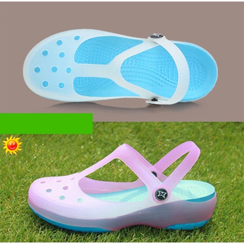 Summer Women Sandals Jelly Flat Shoes Waterproof Female Ankle Buckle Slippers Soft Light Slides Comfortable Beach Shoes
