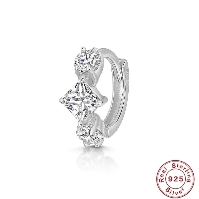 1 Piece 925 Sterling Silver Zircon Round Square Earrings