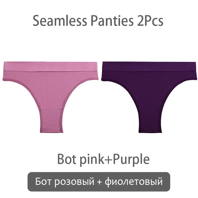 FINETOO 2Pcs/set Seamless Brazilian Panties S-2XL Plus Size Women T-back Underpants Ladies Soft Thongs Underwear Female Lingerie