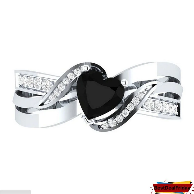 Natural Black Sapphire & Diamond Heart Cut Engagement Wedding 18 K White Gold Filled Ring