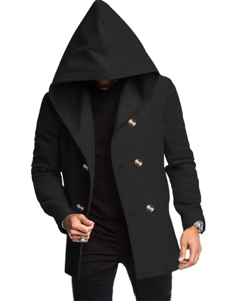 New Men's Medium-length Slim Windbreaker Hooded Casual Solid Color Coat