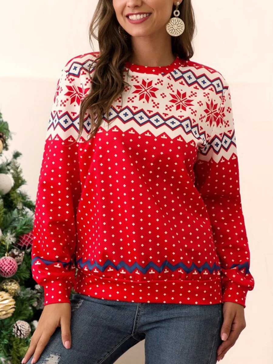 Christmas Round Neck Printed Casual Sweatshirt