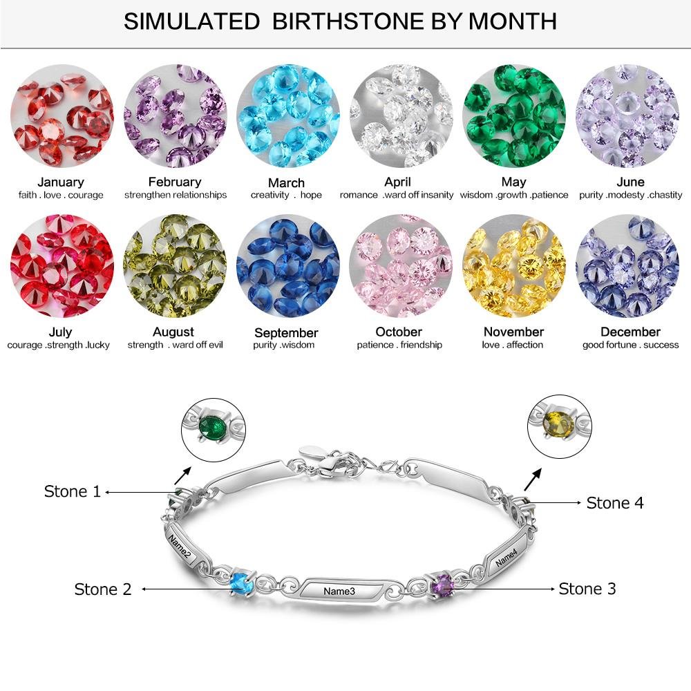 Birthstone Bracelet with 4 Birthstone Women Bracelets Personalized