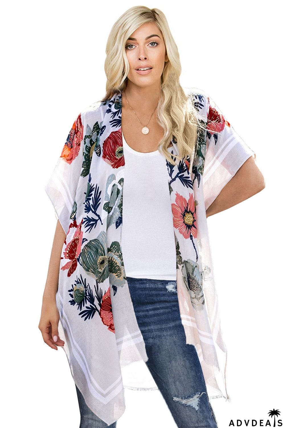Waterfall Short Sleeve Floral Print Cardigan