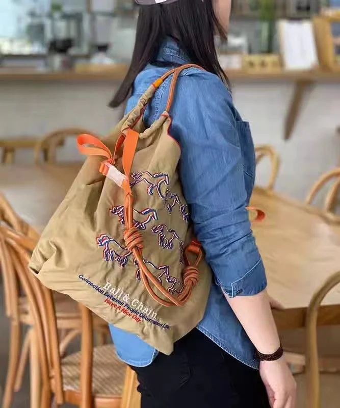 Casual Brown Embroidery Large Capacity Shopping Bag