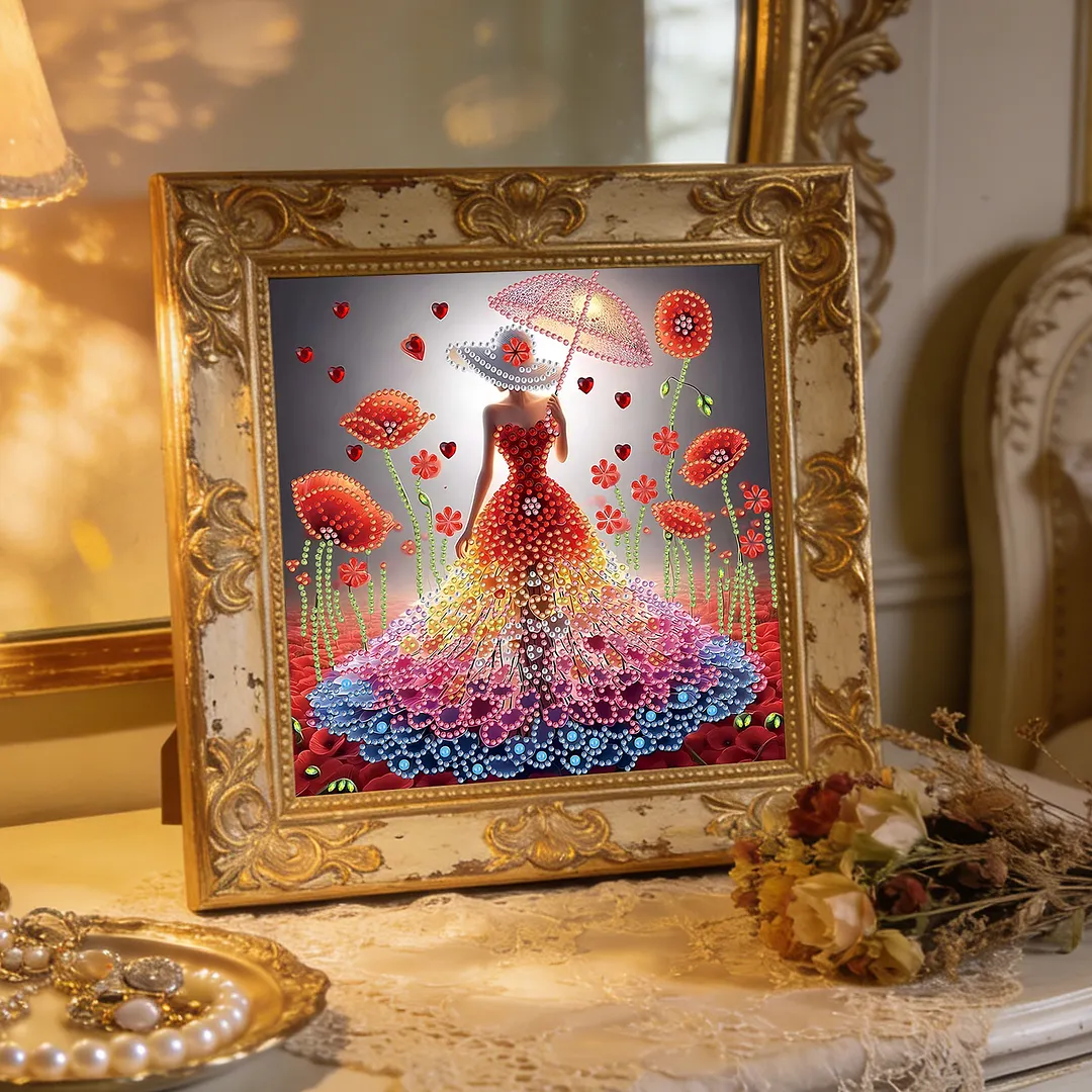 Diamond Painting - Partial Special Shaped Drill - Beauty in Floral Dress(Canvas|30x30cm)