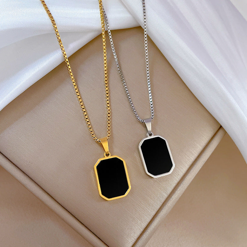 Women Fashion Chamfered Cube Geometric Titanium Steel Electroplating Necklaces