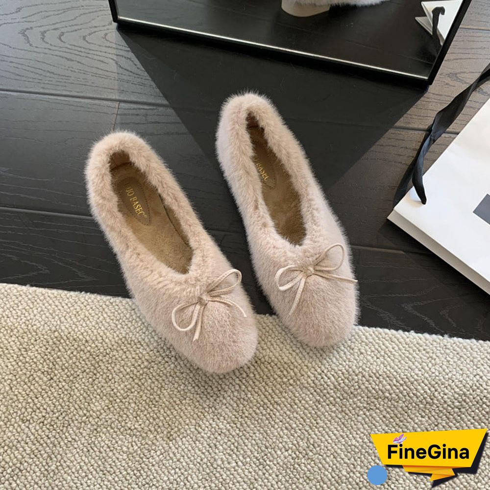 Women's Casual Solid Color Shoelace Round Toe Flat Sole Plush Shoes