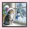 Window Cat Snowman-11CT Stamped Cross Stitch 40*40cm/15.75*15.75in tapestrymarket
