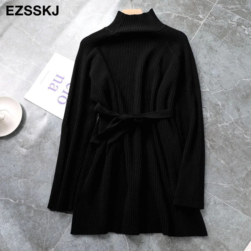 thick warm chic oversize Sweater Pullover Women  winter autumn Female 2021 sweater loose long sleeve casual sweater with sash