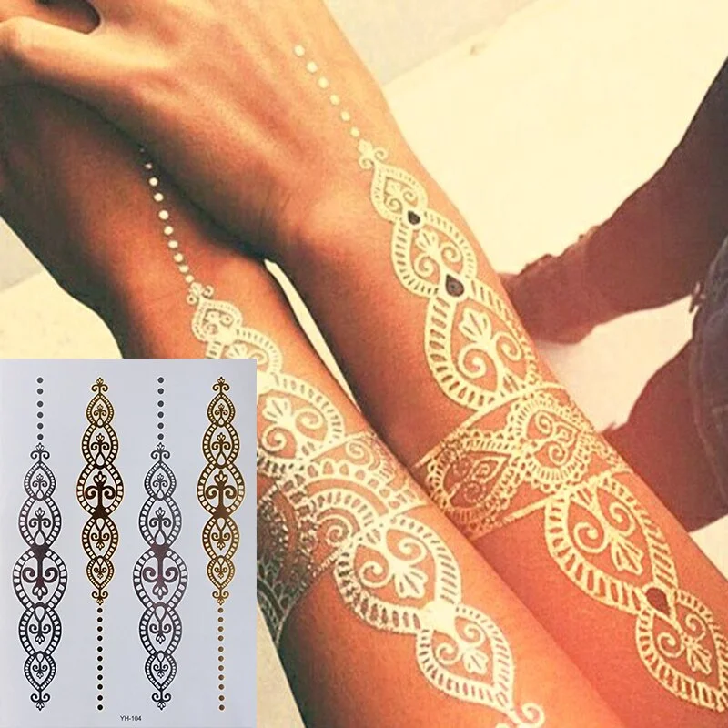 1 Sheet Flash Tattoo Boho Metallic Gold Triangle Blue Shimmering Jewellery Festival Temporary Tattoos