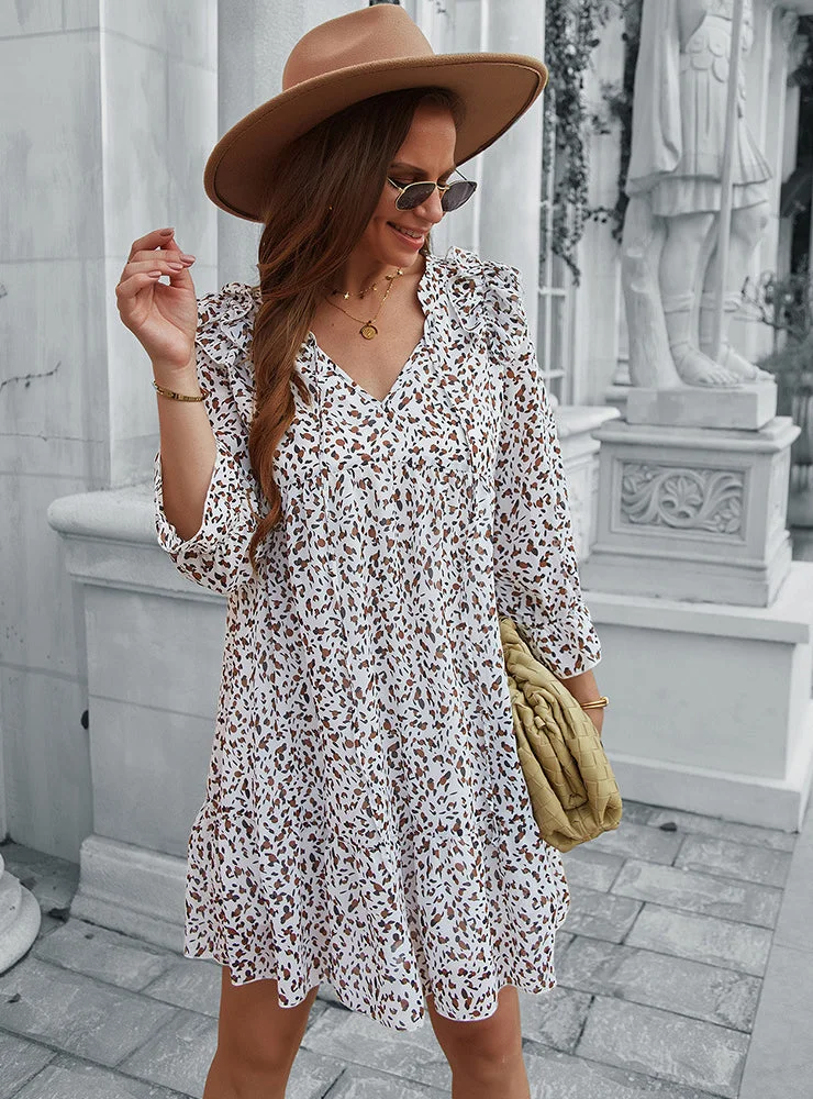 Printed Long Sleeve Short Dress