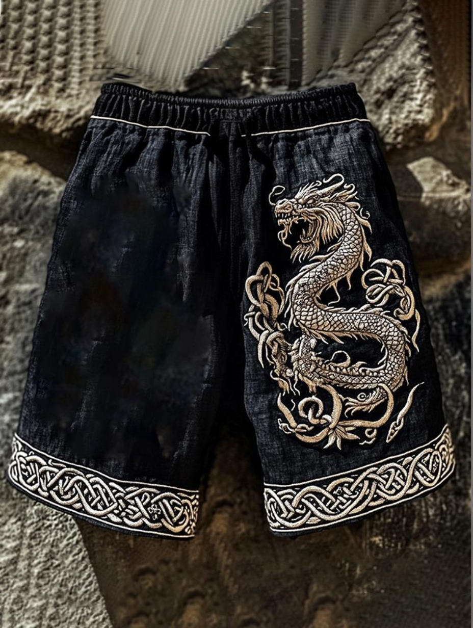 Men's Viking Tribal Dragon Design Knot Art Casual Shorts / Rvogue / Rvogue