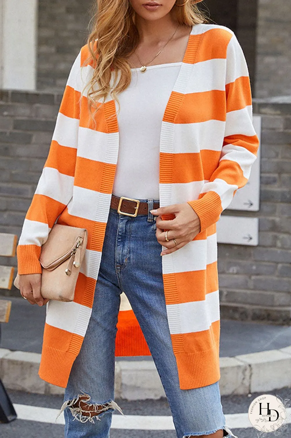 Fashion Casual Striped Split Joint V Neck Tops