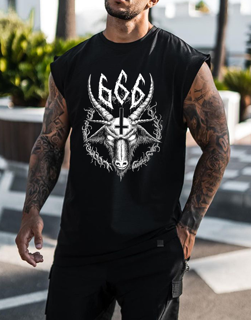 Unisex 666 Printed Casual Sleeveless T-Shirt / Rvogue / Rvogue