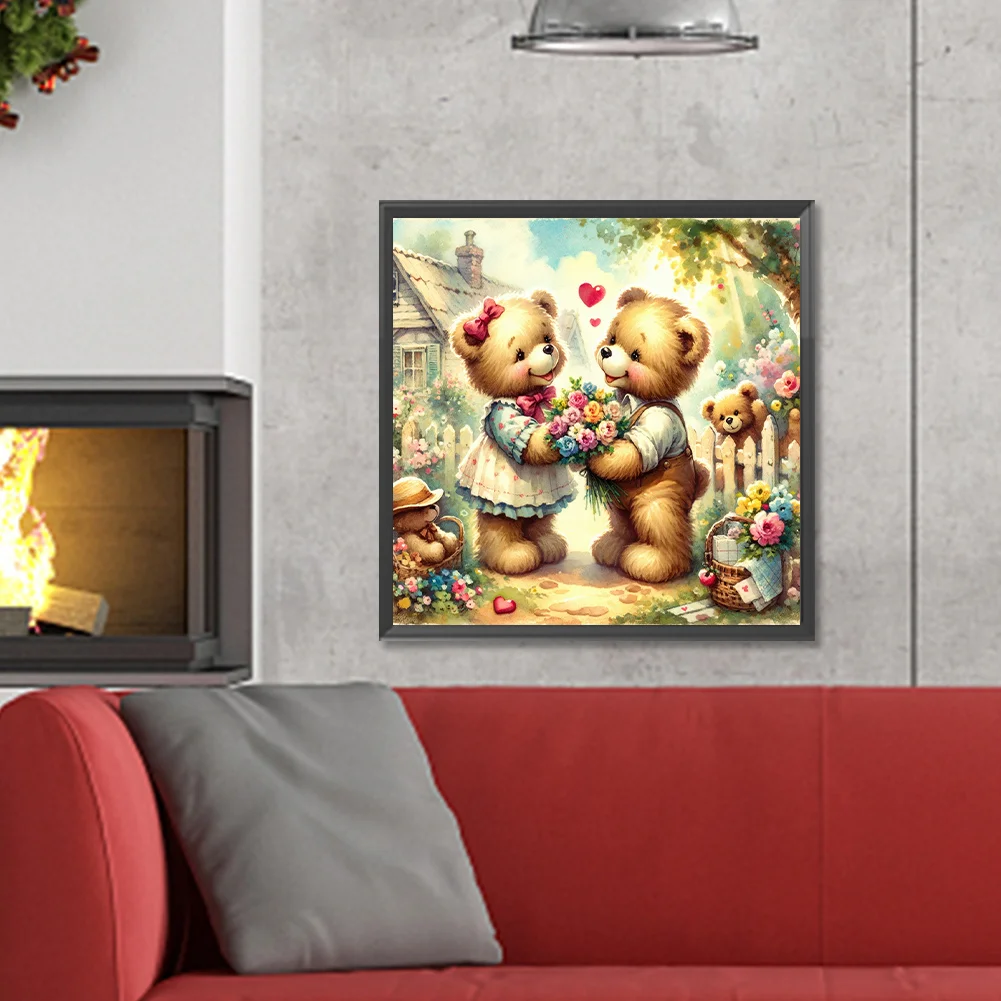 Diamond Painting - Full Round Drill - Rose Heart Bear(Canvas|30*30cm)