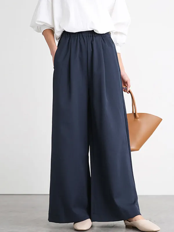 Loose Straight Leg High-Waisted Solid Color Split-Joint Pants Trousers