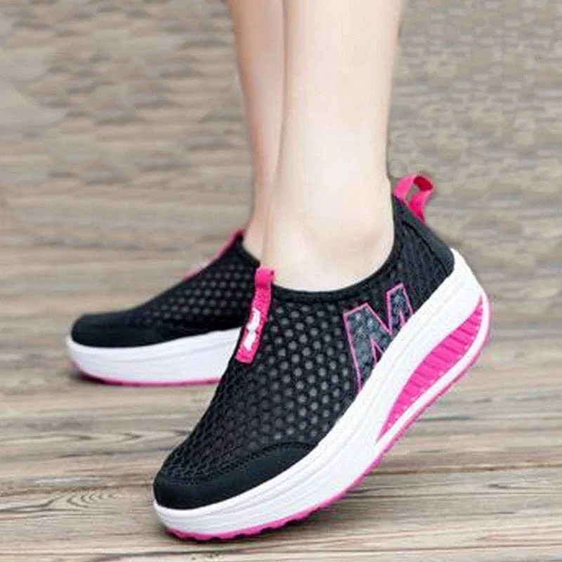 Vstacam Women Casual Sneakers Shoes Sport Fashion Height Increasing Woman 2023 Breathable Air Mesh Swing Wedges Sneakers Women Shoes