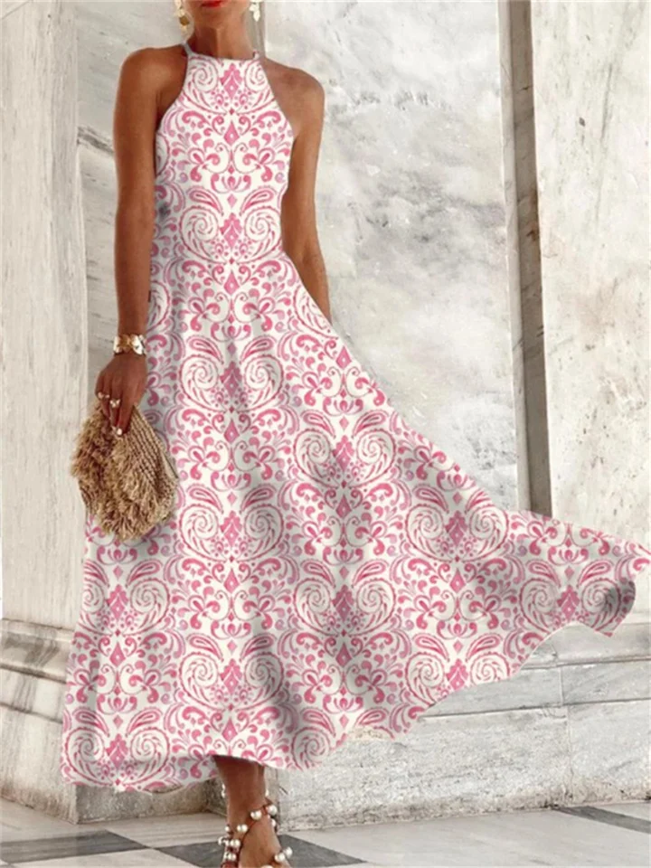Women's Long Dress Maxi Dress Casual Dress Swing Dress Summer Dress Floral Fashion Casual Outdoor Daily Holiday Print Sleeveless Crew Neck Dress Regular Fit Pink Blue Purple Spring Summer S M L XL XXL
