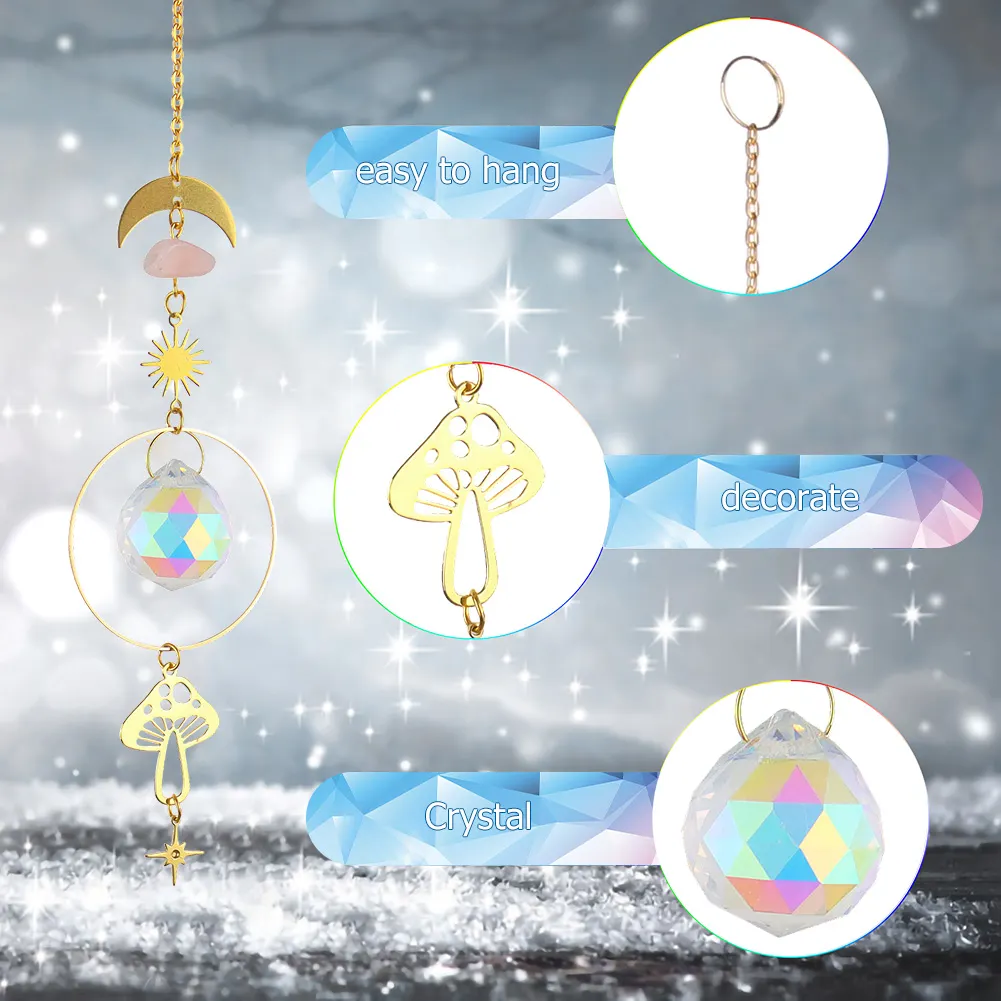 Crystal Wind Chime Prism Catchers Ornament Home Garden Decor (Mushroom)