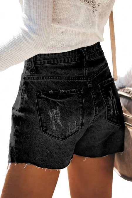 Four Buttons Worn Out Denim Shorts