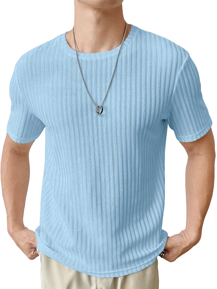 Men's Fashionable Striped Shirt Suit Round Neck Short Sleeve T