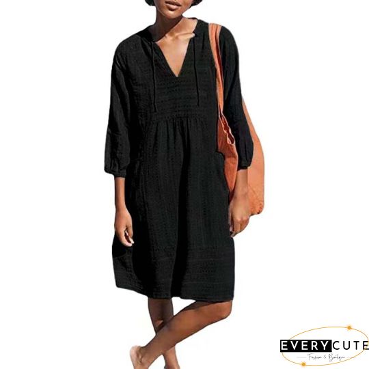 Sky Blue V-neck Lantern Sleeves Casual Mini Dress