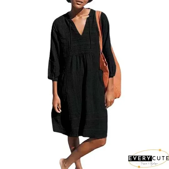 Sky Blue V-neck Lantern Sleeves Casual Mini Dress