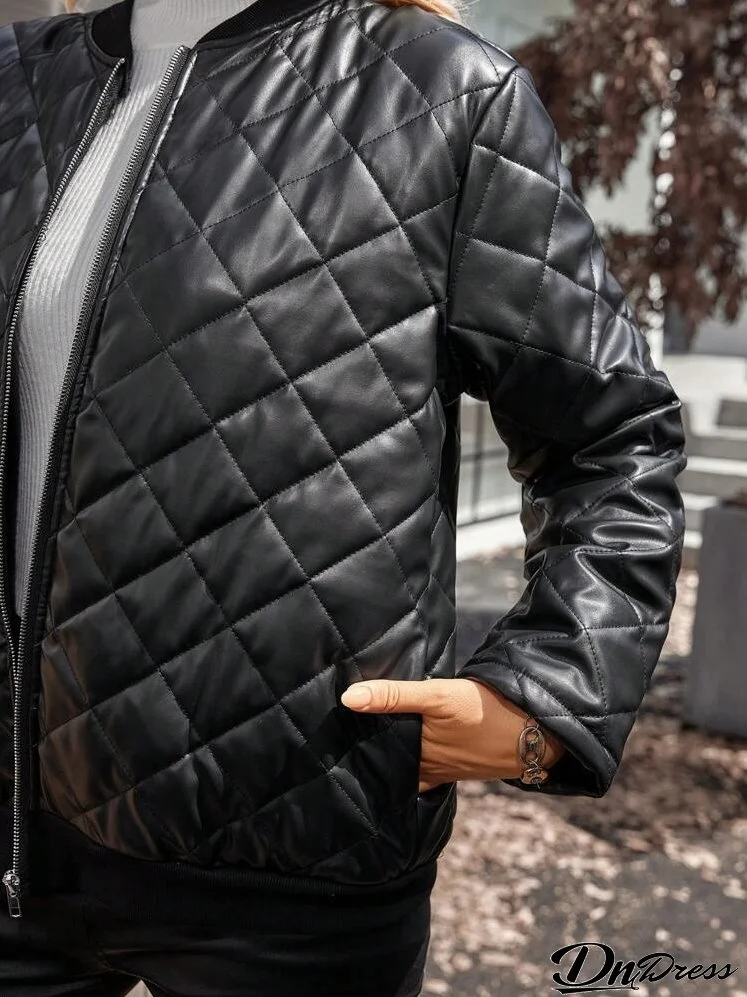 Women's Casual Plain Diamond Plaid Padded Coat, Winter