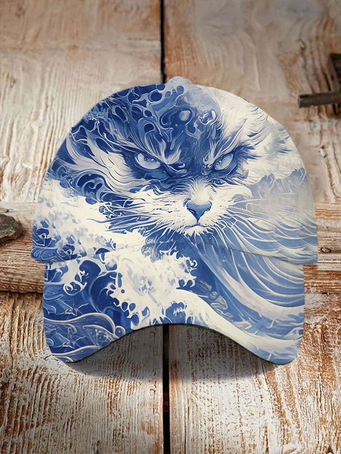 Unisex Blue Waves&Cats Print Hat