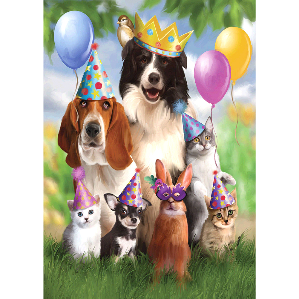 

30*40CM - Round Drill Diamond Painting - Happy Dogs, 501 Original