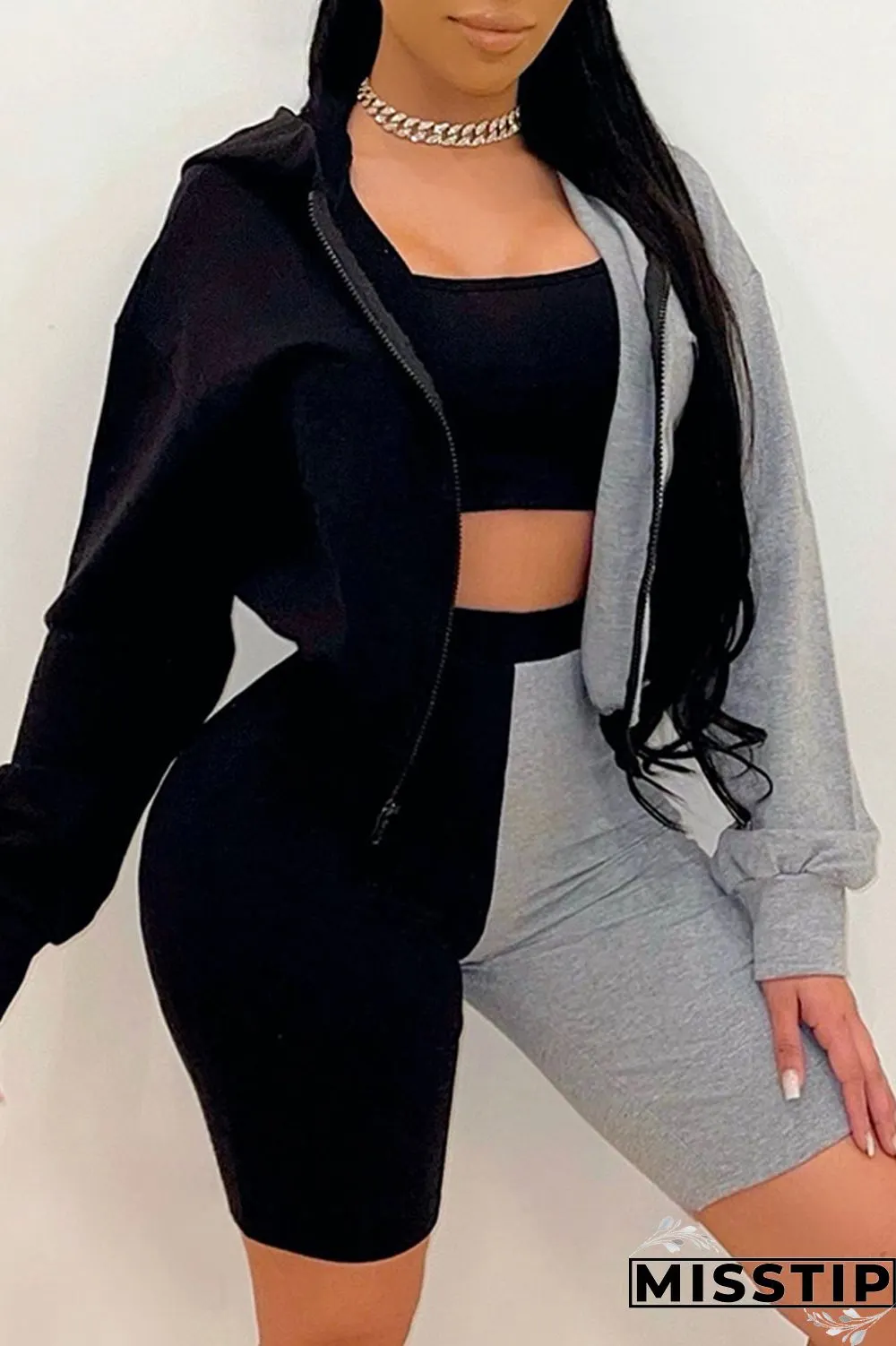 Orange Fashion Casual Patchwork Basic Hooded Collar Long Sleeve Three-piece Set