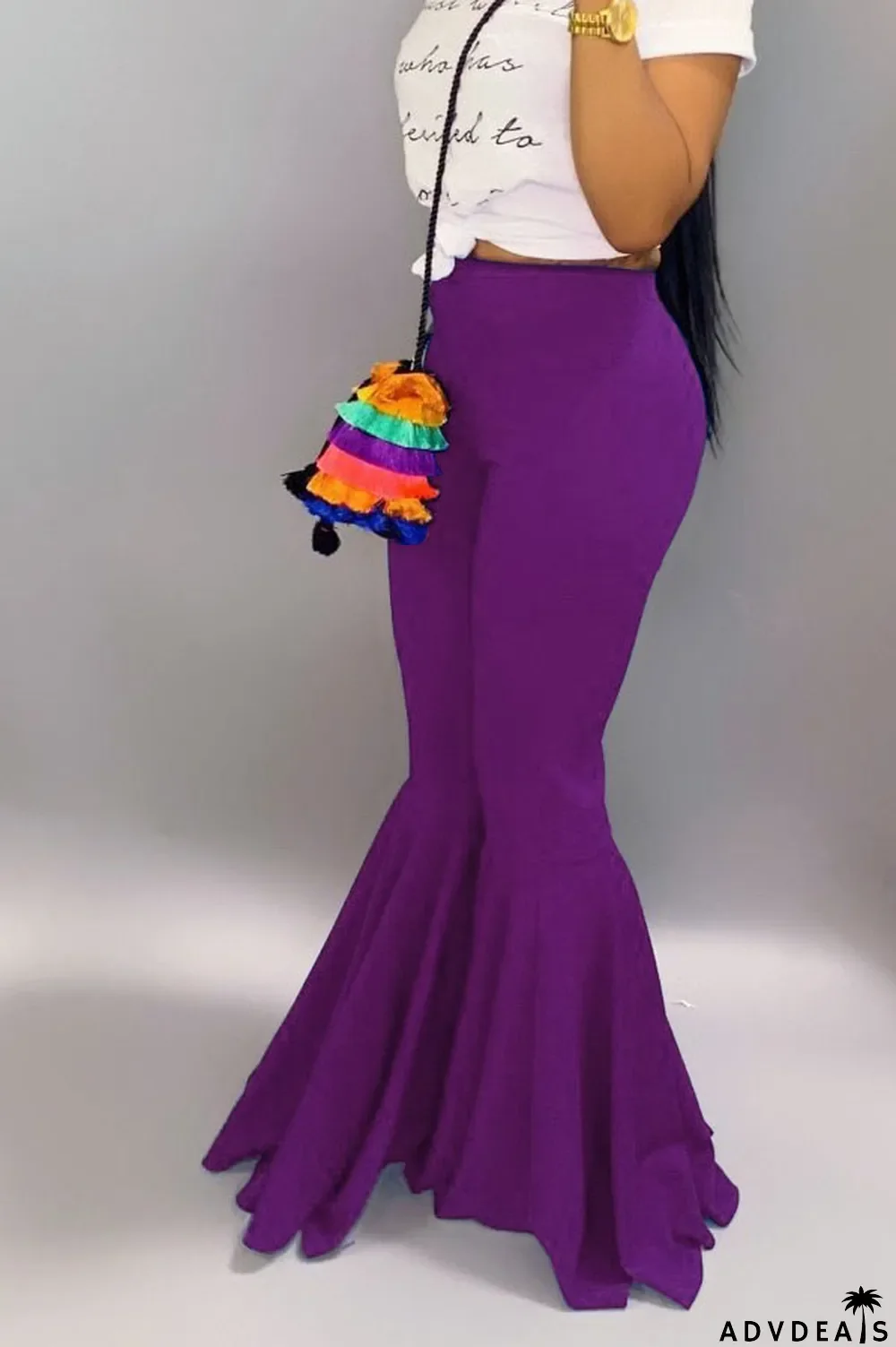 Orange venetian Elastic Fly Mid Solid Boot Cut Pants Bottoms