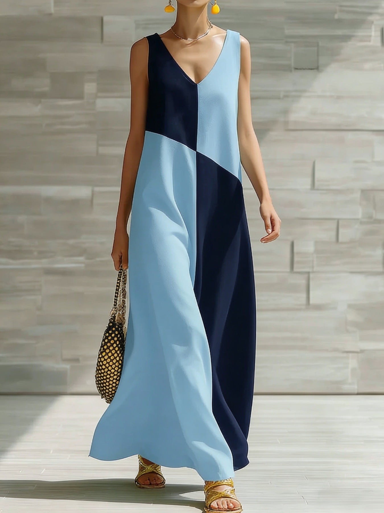 Color Block Sleeveless Maxi Dress mysite idetrend