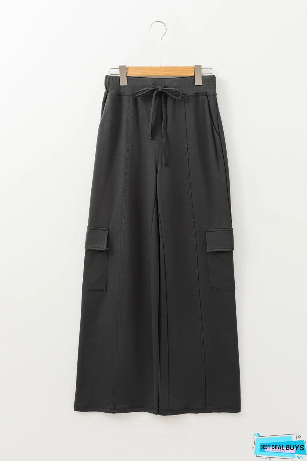 Carbon Grey Cargo Pockets Drawstring Sweatpants