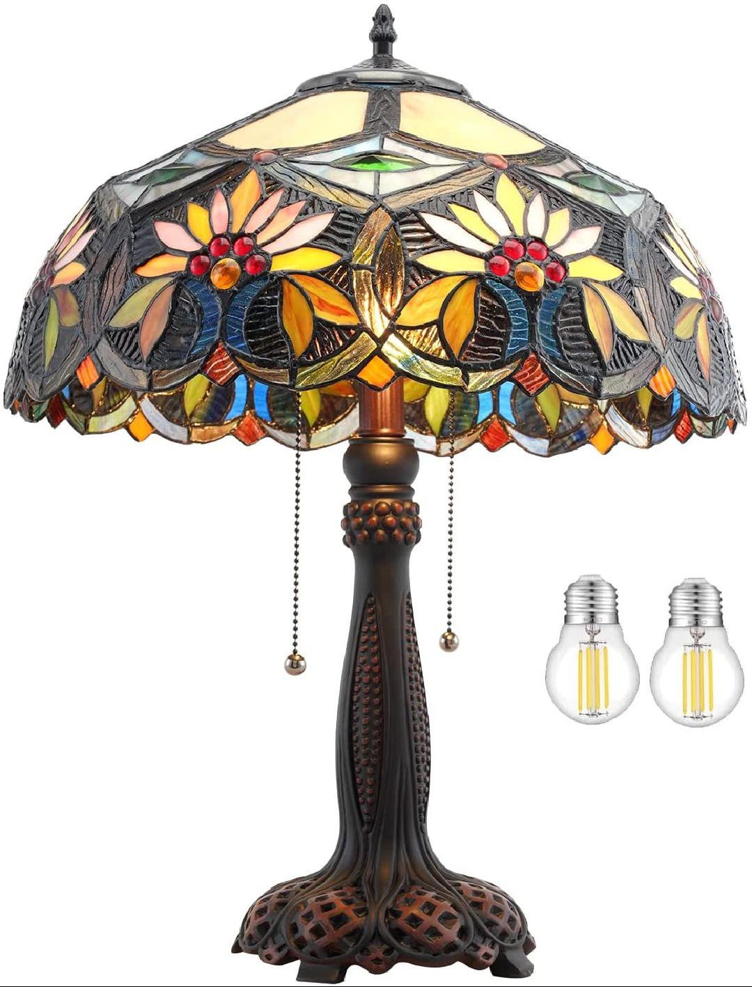 Tiffany Style Table Lamp, 23" Tall Vintage Base Rustic Large Tiffany Lamp Bedside, Large Luxurious Unique Desk Light Stained Glass Shade, For Lover Bedroom Living Room Country Farmhouse