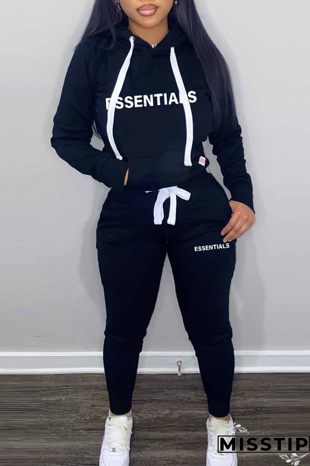 Khaki Elegant Print Letter Hooded Collar Long Sleeve Two Pieces