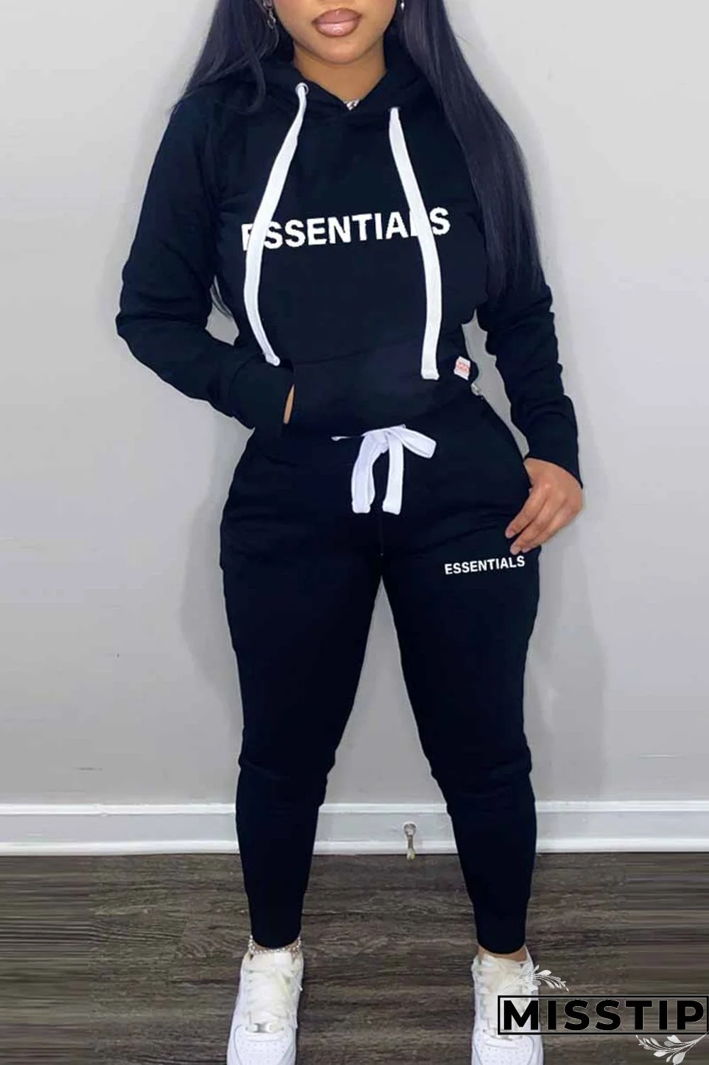 Khaki Elegant Print Letter Hooded Collar Long Sleeve Two Pieces