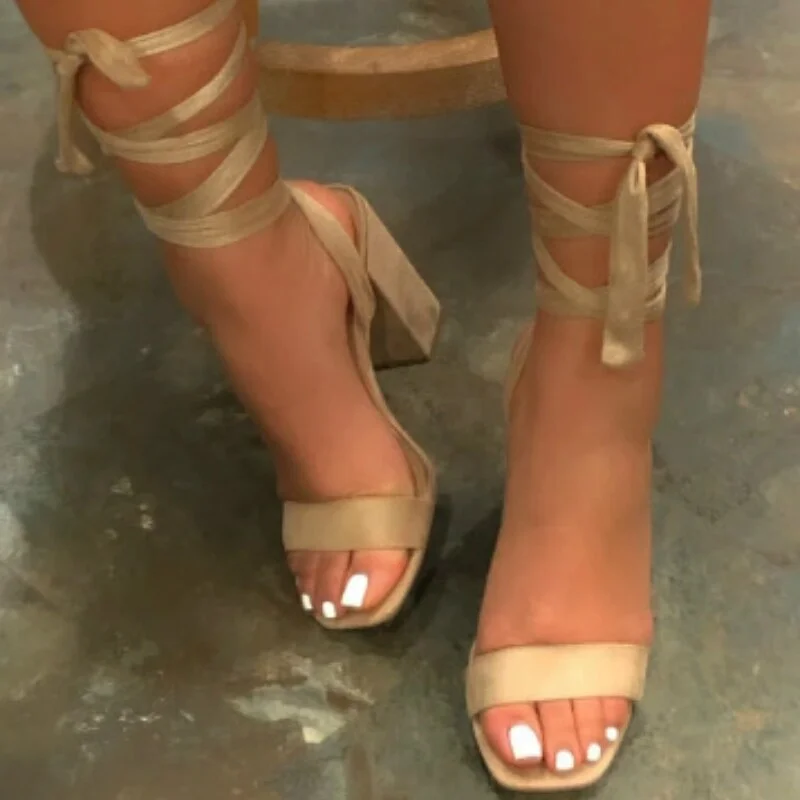 Summer Women Ankle Strap Sandals Gladiator Platform Square Mid Heel Peep Toe Fashion Party Wedding Ladies Shoes Zapatos De Mujer