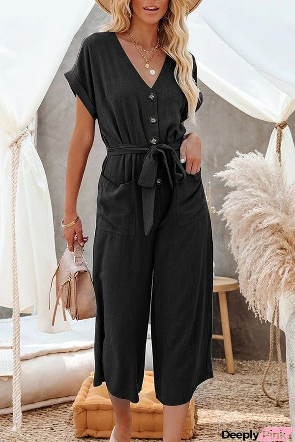 Nayla Linen Blend Button Pocketed Jumpsuit