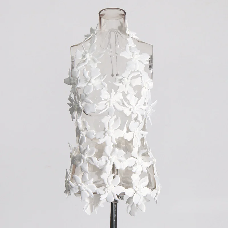 Zingj Blouse Women 2025 Spring New Sexy Hot Girls Three-Dimensional Flowers Spliced High-Sensing Sling Vest Women