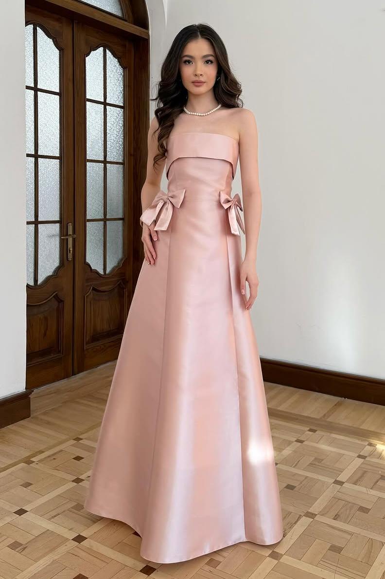 Oknass Stunning Strapless Sleeveless Long A Line Prom Dress With Bowknot