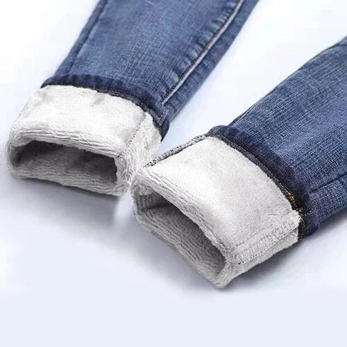 Autumn Winter Jeans Women High Waist Jeans Fleece Warm Female Long Pantalon Thick Blue Cotton Denim Trousers 2022 New 11371