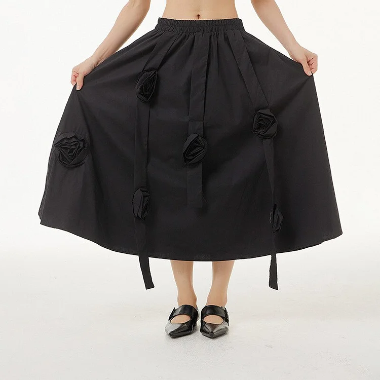 Chic Ribbons Splicing Three-dimensional Rose Decor Skirt        