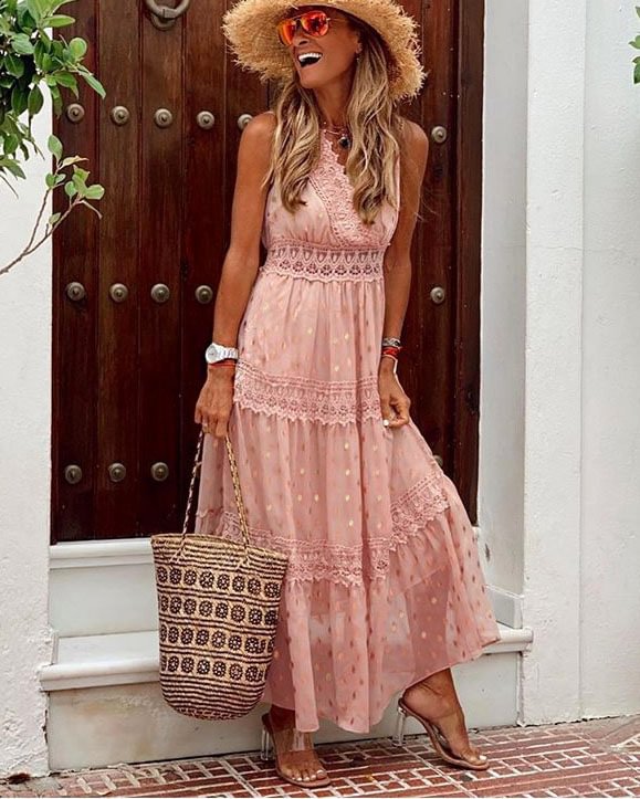 Holiday Chiffon Sexy Deep V Sleeveless Long Dress